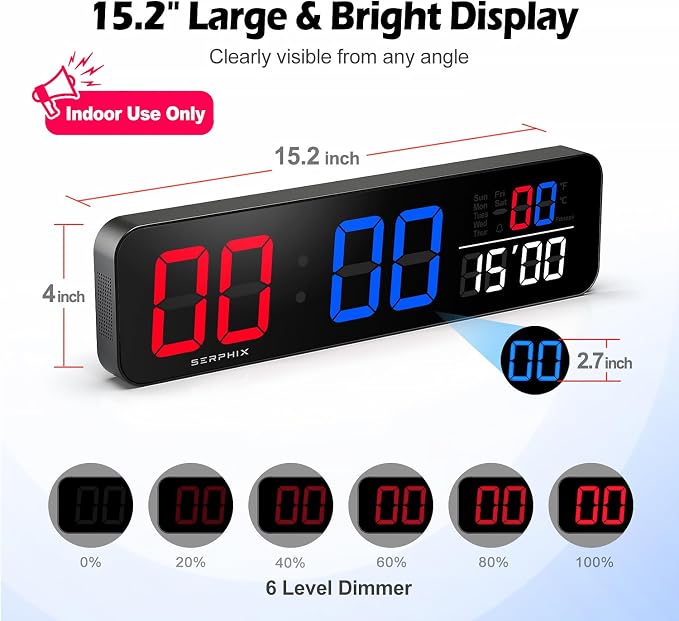 15.2" Digital Scoreboard Clock with Countdown Timer, Variable LED Color, Tabletop Electronic Scoreboard with Remote, Score Keeper for Games/Corn Hole/Volleyball/Table Tennis Sports