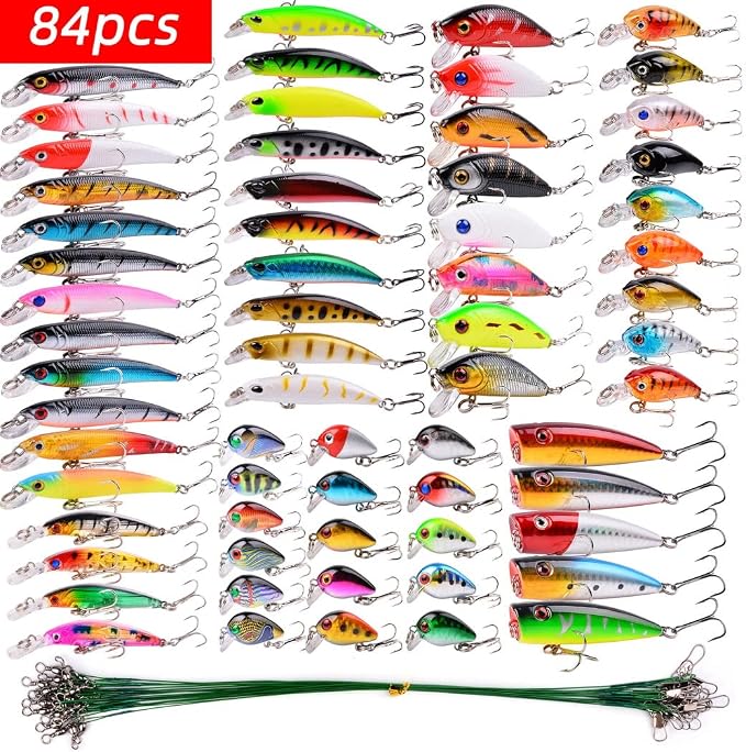 Aorace Fishing Lures Kit Mixed Including Minnow Popper Crank Baits with Hooks for Saltwater Freshwater Trout Bass Salmon Fishing