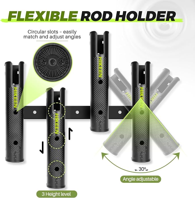 Hikeen Adjustable Fishing Rod Holder, 4 Tube Fishing Pole Holders Wall-Mounted Rod Rack for Boat Kayak Golf Cart Garage Crate Cooler Wagon RV