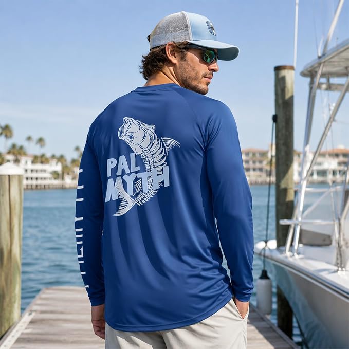 Palmyth Fishing Shirts for Men Long Sleeve UPF 50+ T Shirt Sun Protection | Quick Dry, Sun Protection, Myth-Cool Fabric, Fish Print, Moisture Wicking, Stretchy, Breathable, Fishing,Boating,Outdoor Wear