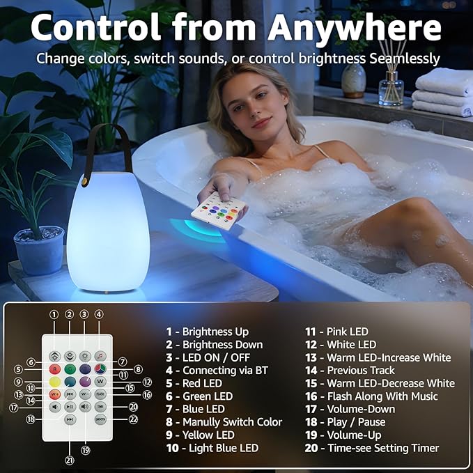 FUYO Shower Lamp with Speaker 16 Colors with Remote, Shower Lights Waterproof, Bluetooth Speakers with Lights Dual Pairing HD Stereo Sound for Indoor Outdoor Bathroom Party Pool Patio (2PCS-Tally)
