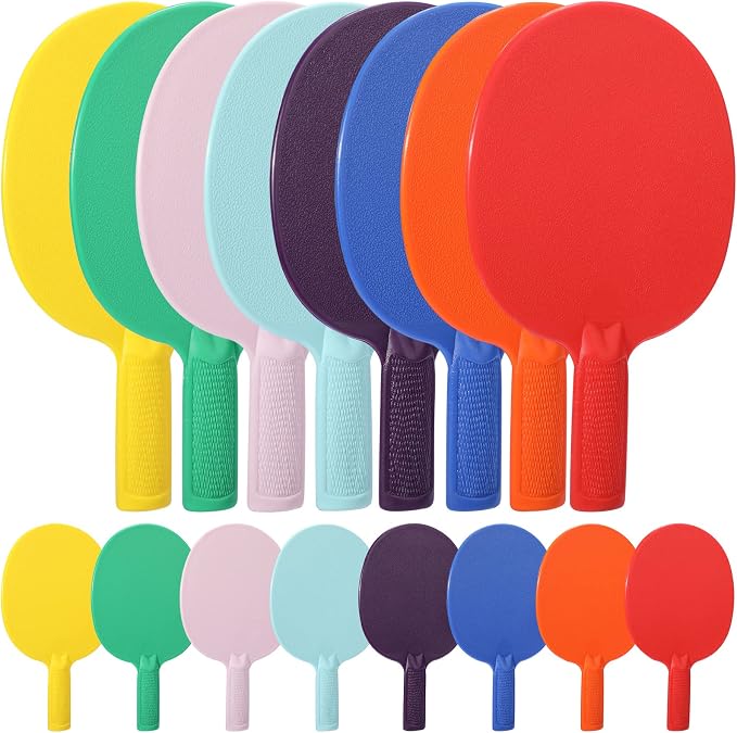 Junkin 16 Pcs Bulk Plastic Table Tennis Paddle Set Multi Color Sports Table Tennis Rackets Paddles Portable Equipment Accessories for Indoor Outdoor Games, Easy Grip and Light Spin