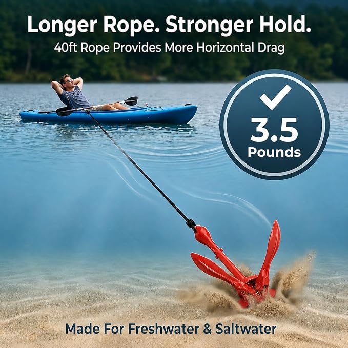 Best Marine and Outdoors Kayak Anchor, 3.5 Pound Anchor System Kit for Kayaks, Canoes, SUP Paddle Boards & Jet Skis, Fishing, Boating & Kayaking Accessories