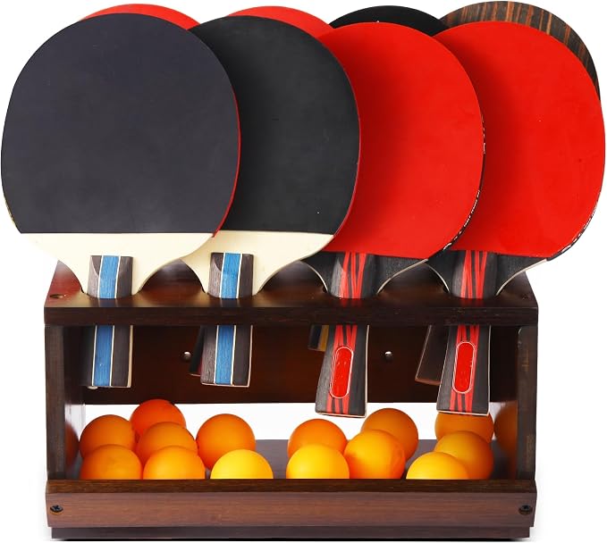 Ping Pong Paddle Holder Wall Mount & Desktop 2-in-1,Table Tennis Racket Display Organizer Holds 8 Rackets, Ping Pong Paddle Storage Rack in Game Room, Man Cave, Office, Home