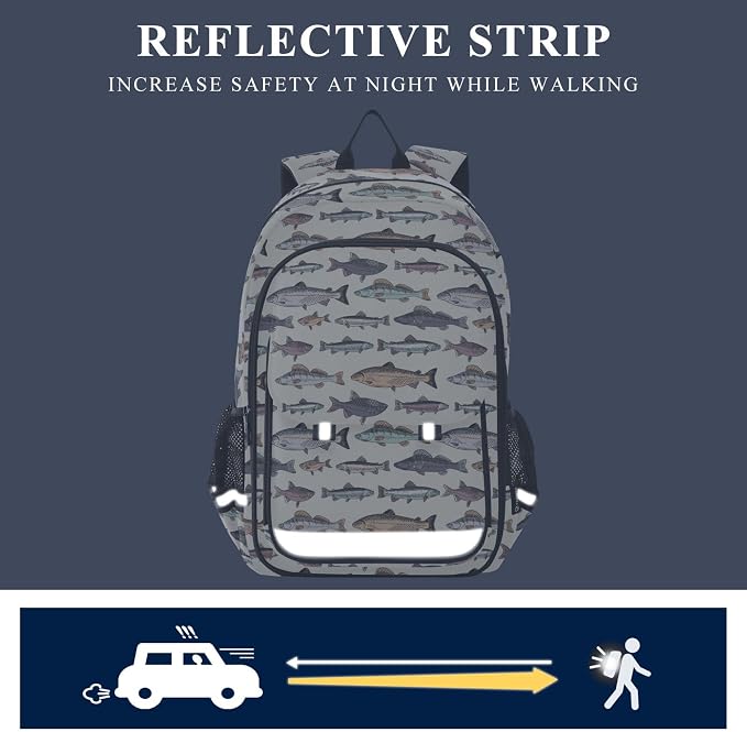 Fisyme Vintage Fish School Backpack Laptop Backpack Bags Bookbag Travel Casual Computer Notebooks Daypack