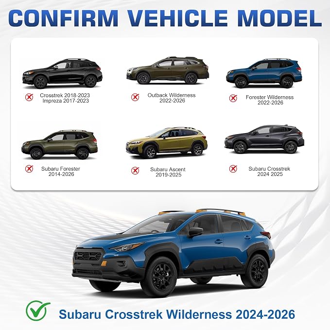 Roof Rack Cross Bars Compatible with Subaru Crosstrek Wilderness 2024-2026(NOT for Other Crosstrek Model), 300LBS Heavy Duty Adjustable Aluminum Cargo Bar for Rooftop Carrier, Cross Bars for Luggage