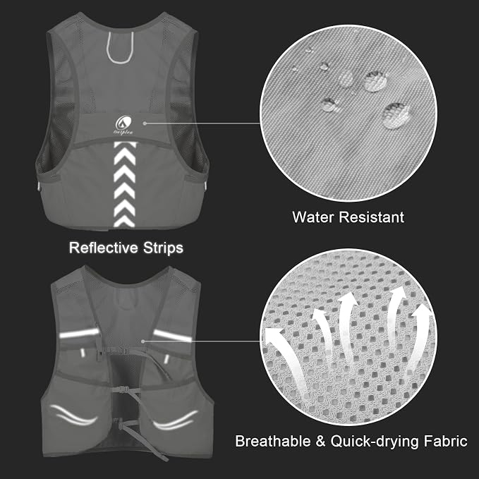 Lightweight Running Vest with 2pcs 500ml Water Bottle for Men Women, Reflective Water Vest Hydration Pack Hydropack for Hiking, M/L
