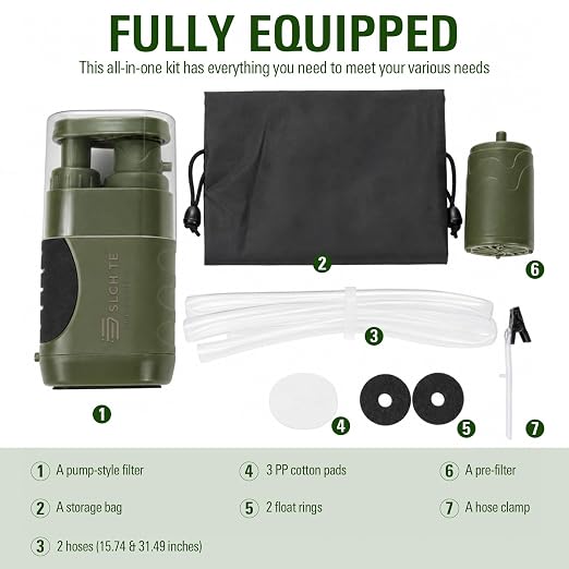 Hand Pump Water Filter, 0.01 Micron Portable Emergency Water Gear, 4-Stage Filtration System for Camping, Hiking, Fishing, Hunting & Outdoor Adventure