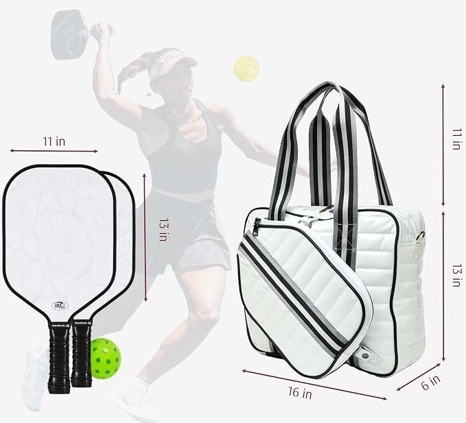 Pickleball Bag Set with Racket Compartment, Quilted Tote and Sling Bag
