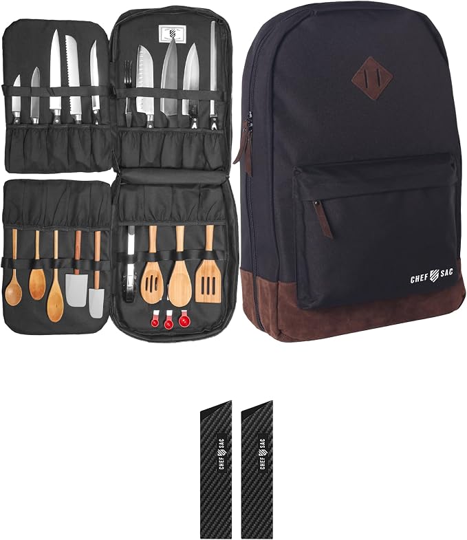 Chef Sac Chef Knife Leather Backpack with 2-Pack Knife Guards (8.5") Included