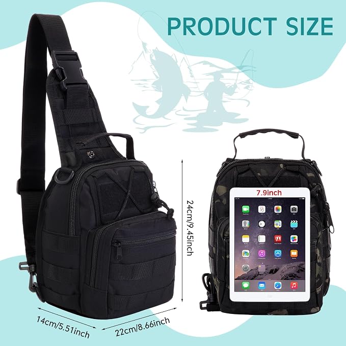 Abbylike 2 Pcs Small Fishing Backpack Fly Fishing Sling Pack Compact & Waterproof Outdoor 600d Oxford Cloth Tackle Bag with Multiple Storage Compartments Ideal for Fishing, Hiking, and Travel
