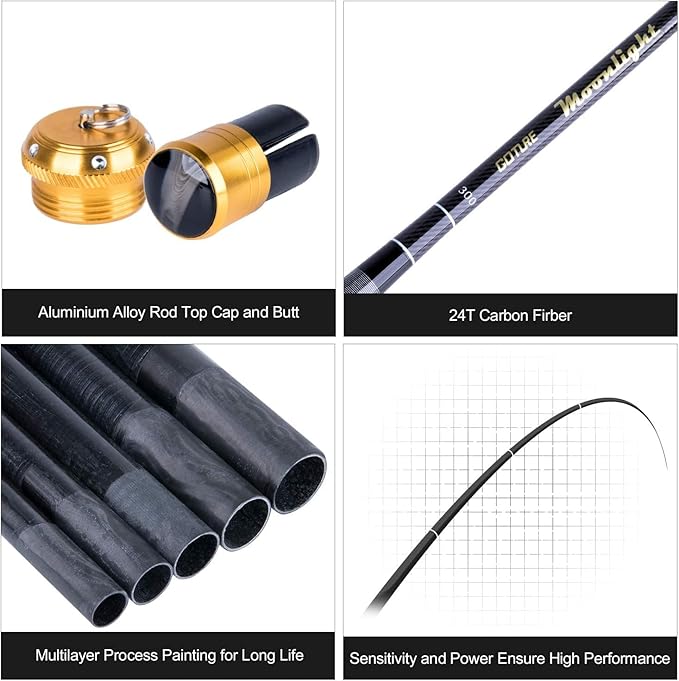 Goture Telescopic Tenkara Fishing RodPortable Hand Fishing Poles 12-24Ft | Reinforced ultralight blank resists cracking on hard runs; ideal all-round length for stream, pond & lake bank fishing