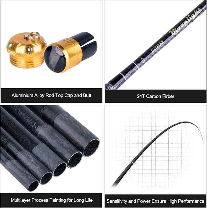 Goture Telescopic Tenkara Fishing RodPortable Hand Fishing Poles 12-24Ft | Reinforced ultralight blank resists cracking on hard runs; ideal all-round length for stream, pond & lake bank fishing
