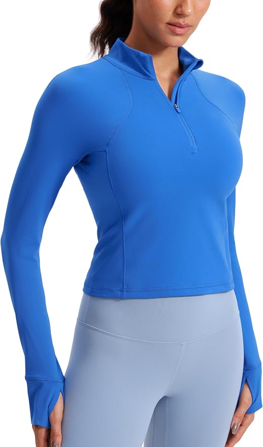 CRZ YOGA Butterluxe Half Zip Long Sleeve Shirts for Women - Workout Athletic Yoga Tops Crop Collared Quarter Zipper T-Shirt