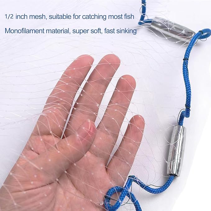 Lawaia Cast Net Cast Nets for Fishing Hand Throw Bait Nets 1/2 inch Mesh Freshwater Saltwater Fish Gear - Ideal for Shrimp, Fish & Fly Fishing with 3FT - 12FT Radius