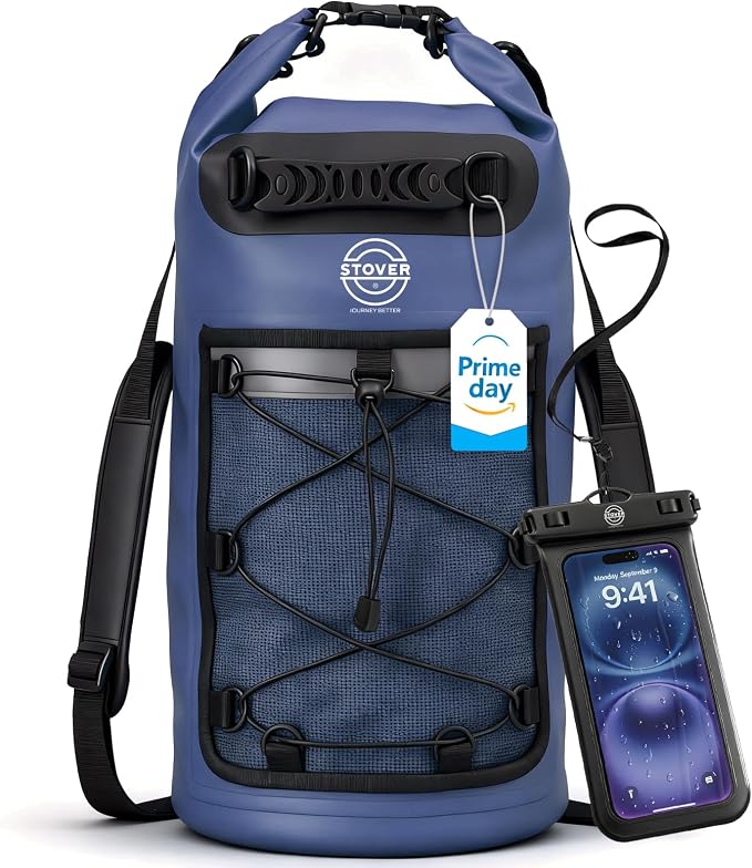 STOVER 5/10/25/30/40/55L Waterproof Dry Bag- Roll-Top Backpack w/Phone Case- Kayaking, Hiking, Camping, Boating- Men/Women