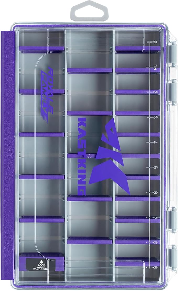 KastKing HyperSeal Waterproof Tackle Box, 3600 1 Pack，Purple | 3600 Tackle Trays;Tackle Box Organizer;Removable Dividers; One-Hand Open and Close；Fishing Gear Storage