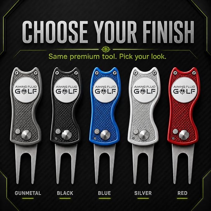 Golf Divot Repair Tool — 5-in-1 Golfing Ball Marker, Pitch Mark Repair, Putting Alignment, Club Tee, and Groove Cleaner, Accessory Metal Switchblade Design - Ideal Gift for Golfers