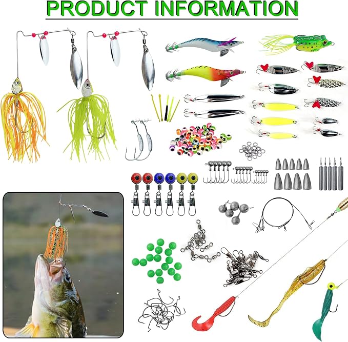 Fishing Lures Kit with Tackle Box Included Crankbait, Minnow, Spinnerbaits, Spoons, Soft Lures, Jigs, Hooks, Bait Rigs, Weights Sinkers, Topwater Lures Freshwater Saltwater 346/353Pcs