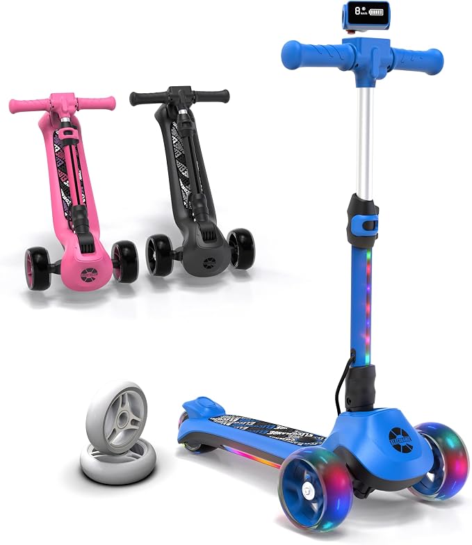 Elecorange T200/T500 Balance Electric Scooter for Kids Age 4-9, 2 Types Front Wheels, Electric Horn, Full Body Lights Up, Wide Deck, 5Mph Safe Speed, 70min Riding, Foldable Kick Scooter Boys & Girl