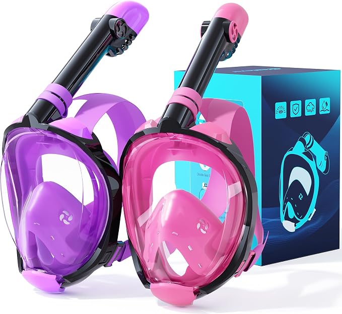 Greatever G2 Snorkeling Gear for Adults 2PCS, Full Face Snorkel Mask with Dry Top Snorkel,Anti-Leak & Anti-Fog Snorkel Mask Adult,Foldable Snorkeling Mask with Camera Mount mesh Bag