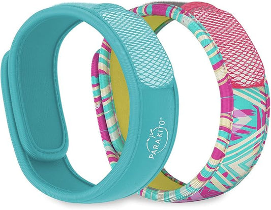 PARA'KITO Mosquito Repellent Bonus Pack - 2 Wristbands | 2 Refills (Turquoise + Key West)