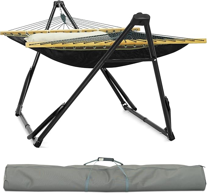 Tranquillo Unity with Hammock Stand, 800 lbs Capacity Steel Double Hammock Stand for 2 Persons, Premium Pre-Assembled Stand for Indoor Outdoor, Black