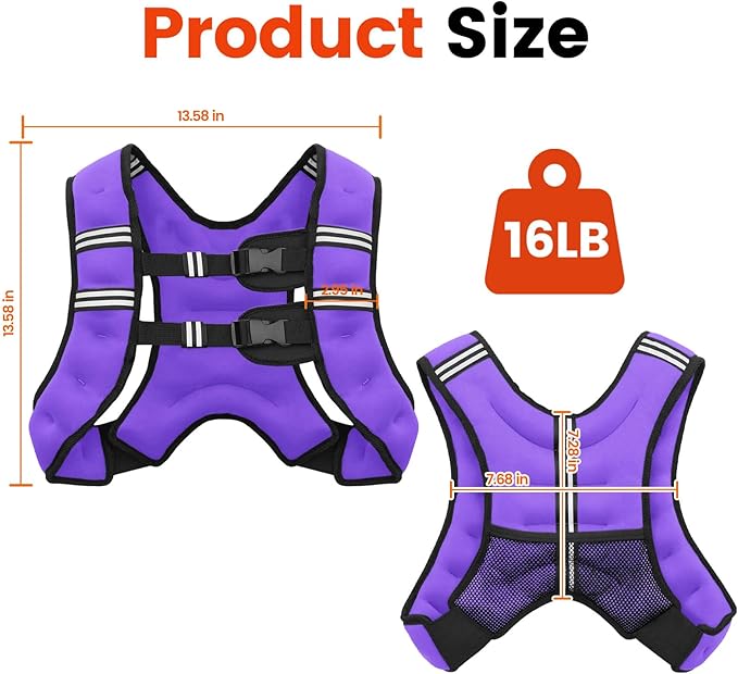 Poudee Weighted Vest, 6lb/8lb/10lb/12lb/16lb/20lb/25lb/30lb Weight Vest for Men Women, Body Weight Vests Adjustable with Reflective Stripe for Strength Training, Running, Workout, Jogging, Walking