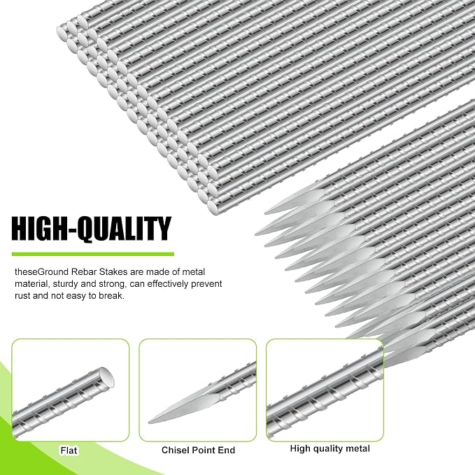 Gisafai 12 Pcs 24 Inch Ground Rebar Stakes Metal Heavy Duty Stakes Ground Landscape Anchors Spike Garden Stake Edging Spikes Plant Support with Chisel Point End for Concrete Timber Garden Tent Camping