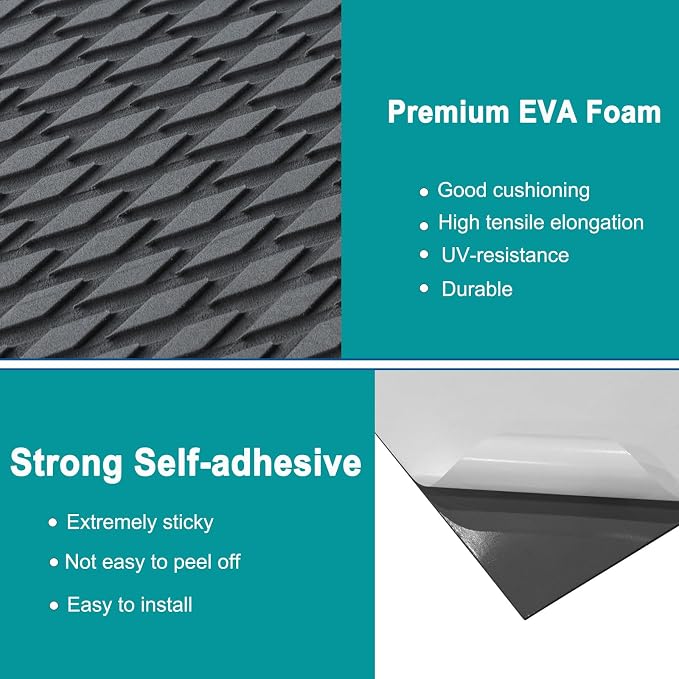 Hjdeck Boat Flooring EVA Foam Boat Decking Marine Carpet Non-Slip Decking Sheet Self-Adhesive Marine Flooring for Fishing Boat Kayak Yacht RV Swimming Pool Golf Cart 94.5"x23.6"/16.1"/11.8"