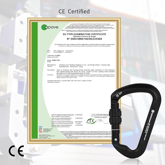 NewDoar CE Certified 30kN-6744lbs Climbing Carabiner Professional, Heavy Duty D Screwgate Clip, for Climbing,Rappelling,Hunting, Rescue