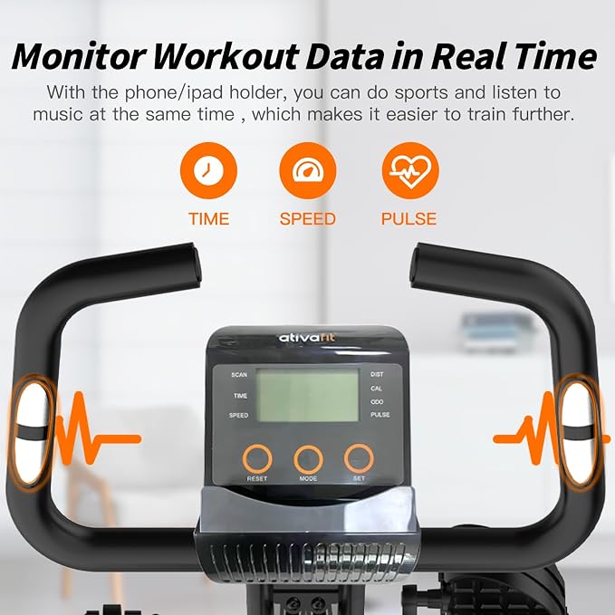 ATIVAFIT 5-in-1 Foldable Exercise Bike for Home, Upright & Recumbent Indoor Bike with 8-Level Magnetic Resistance, Resistance Bands, Quiet Cardio, Adjustable Seat