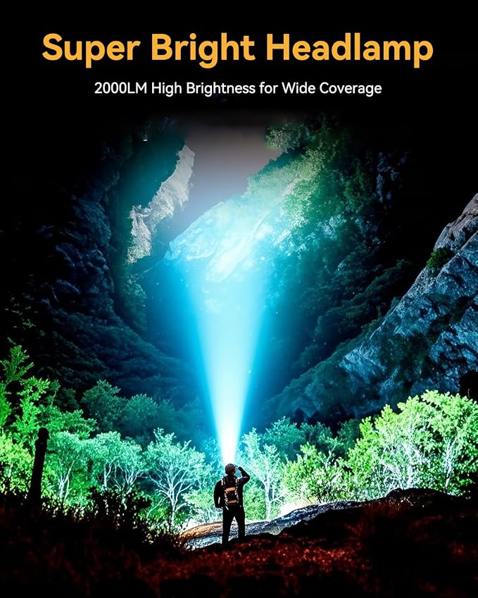Rechargeable LED Headlamp Super Bright, 2 Pack Motion Sensor Head lamp Flashlight, Waterproof 8 Modes Head Lights for Forehead, Camping Essentials Gear for Hiking Fishing Work