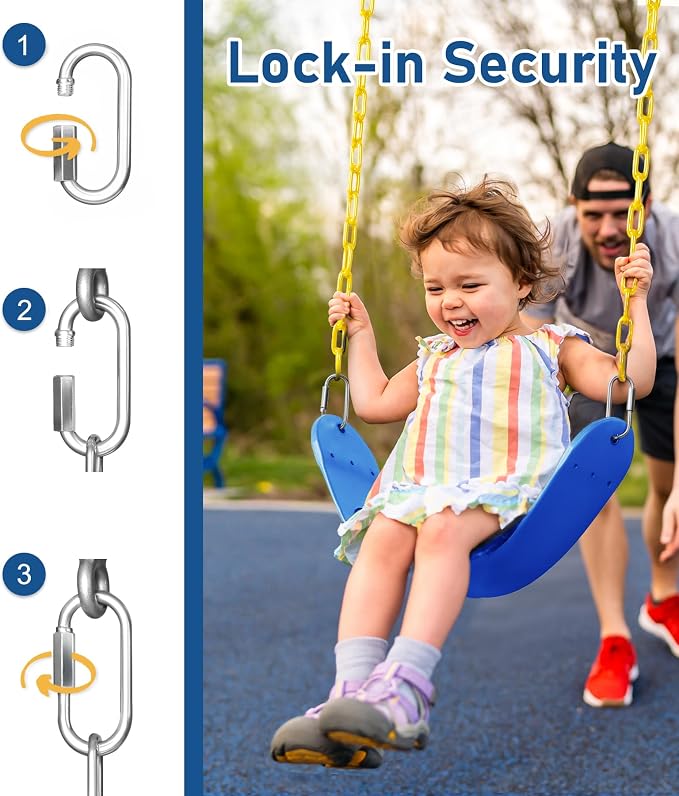2 Pack Heavy Duty Swing Seats with 66" Rust-Resistant Chains, Swing Set Accessories Replacement with Quick Links, Kids Swings Supports 330 lbs for Outdoor Playground Trees, Blue