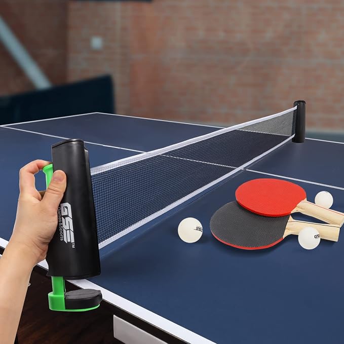 GSE Games & Sports Expert Adjustable Retractable Ping Pong Net Set & Post. Professional Table Tennis Rackets and Balls, Net with Posts and Storage Bag - Pingpong Paddle and Game Table Accessories. | Adjustable