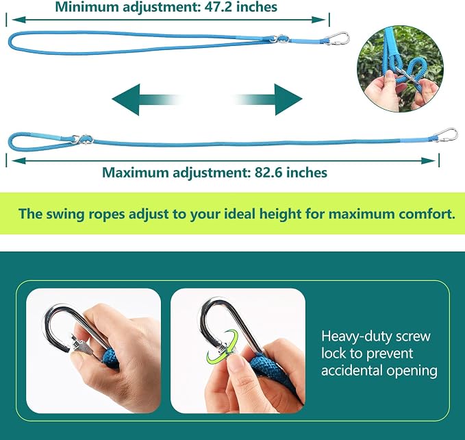 Adjustable Tree Swing Rope, Tree Swing Strap - Suitable for Outdoor Swings, Hammocks, and Amusement Parks Rope Extensions - Length (90.5") (2 Pieces of Biue 7.5FT)