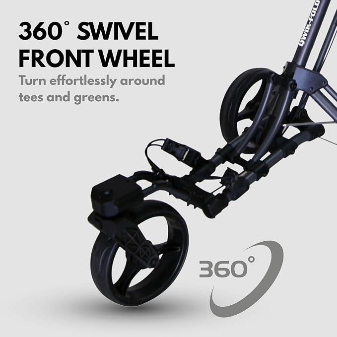 Qwik-Fold 3-Wheel Golf Push Cart with 360° Swivel Front Wheel & Foot Brake – 1-Second Folding Golf Trolley, Lightweight Aluminum Frame, Umbrella Holder, Cup Holder & Storage