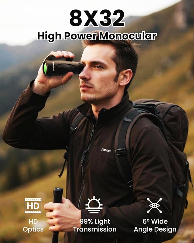 8x32 Mini Monocular Telescope for Adults with IP67 Waterproof with BAK4 Prism & FMC Lens, Lightweight Monocular for Bird Watching, Hiking, Camping, Sports