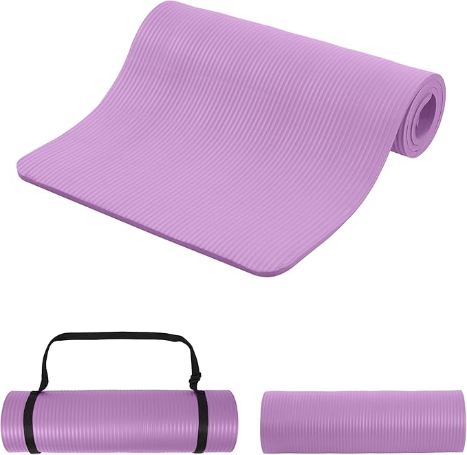 Signature Fitness Extra Thick High-Density Foam Yoga Mat – Multiple Thicknesses (1/2" & 1") / Multiple Colors – Double-Sided Non-Slip Surface – with Carrying Strap for Pilates, Yoga & Home Workouts