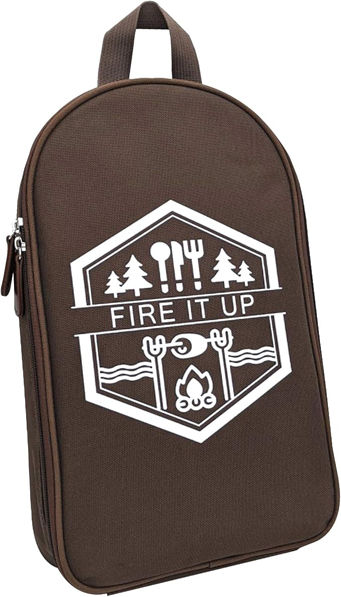 13 PC Grilling and Camping Cooking Utensils Set for The Outdoors BBQ - Stainless Steel Camp Kitchen Set Cookware Grill Tool Accessories Kit with Lightweight Stylish Crossbody Carrying Bag (Brown)