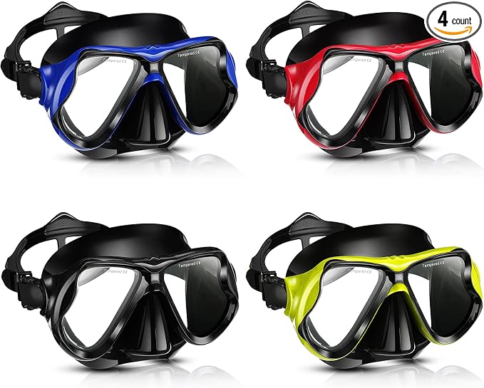 Preboun 4 Pcs Adult Snorkeling Diving Mask Scuba Swim Masks Anti Fog No Leaking Snorkeling Goggle for Men Women Panoramic Swim Goggles with Nose Cover for Diving Underwater