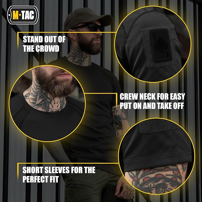 M-Tac Athletic Tactical T-Shirt Gen.2 - Breathable Polyester Military T-Shirt with Patch Panels on Short Sleeves for Men