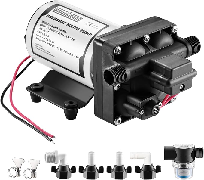 WASSERMANN RV Water Pump 12 Volt DC 5.0GPM 55PSI Replacement For 4008-101-A65 Water Pump Self Priming Diaphragm Pump with Pressure Switch for RV Kitchen Bathroom Marine Yacht Garden Camper Water Pumps