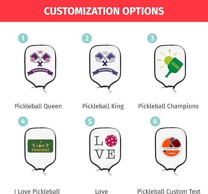 Custom Pickleball Neoprene Paddle Cover w/Inner Net Pockets, Neoprene Case for Rackets, Court Accessories and Game Equipment for Player, Racquetball Case