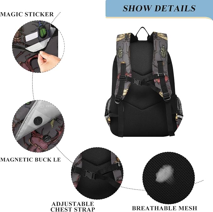 Fisyme Insects Vintage Bugs School Backpack Laptop Backpack Bags Bookbag Travel Casual Computer Notebooks Daypack