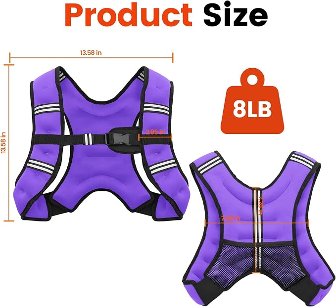 Poudee Weighted Vest, 6lb/8lb/10lb/12lb/16lb/20lb/25lb/30lb Weight Vest for Men Women, Body Weight Vests Adjustable with Reflective Stripe for Strength Training, Running, Workout, Jogging, Walking