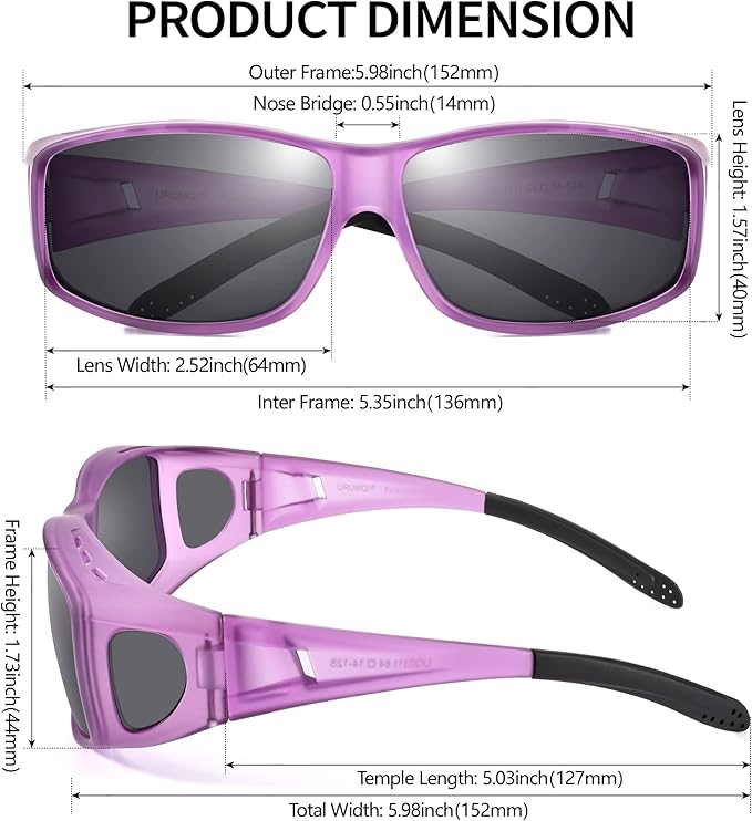 URUMQI Polarized Sunglasses Fit Over Glasses for Men Women, Wraparound Sun Glasses UV400 Protection for Driving Fishing