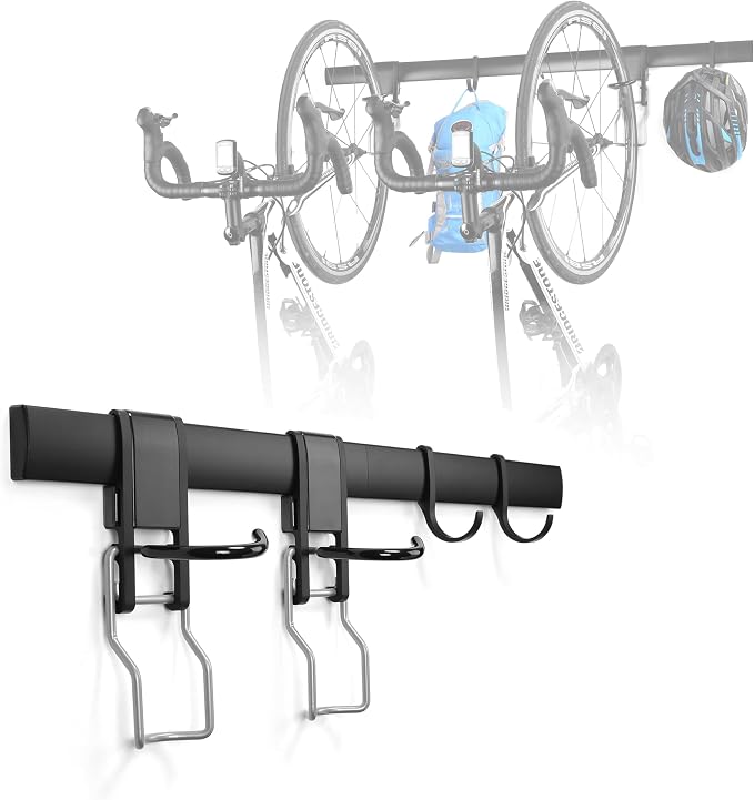 Wall 2/3/4 Bike rack, Fits Max 3 Inch for Mountain Bike eBike, 110 lbs Weight Capacity, with Helmet Hook, Modular Hook Track Design Heavy duty Wall mount Bicycle Hanger for Garage Storage