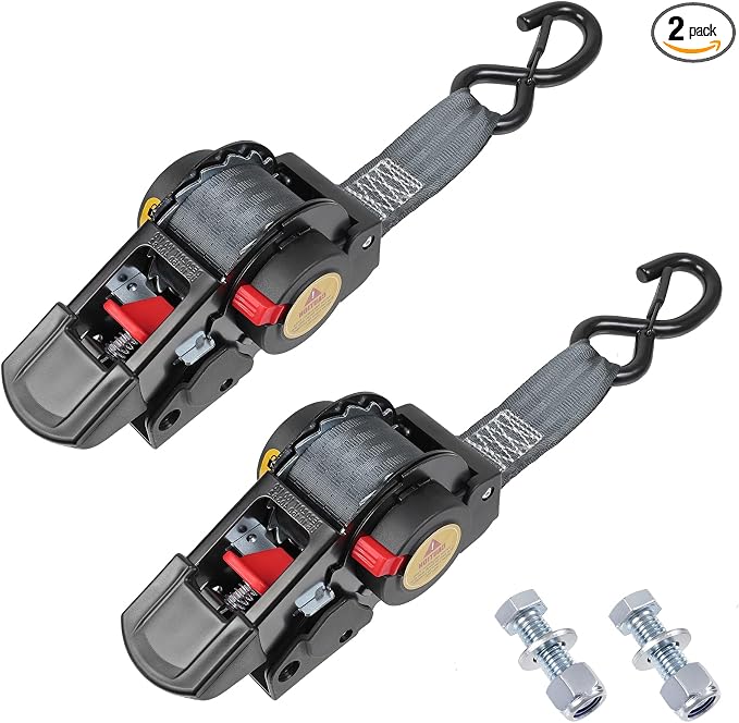 Ayaport Boat Retractable Tie Downs Boat Trailer Straps Ratcheting 1.5 inch x 6ft Bolt-on Transom Tie Down Strap to Trailer - 2200lbs Break Strength, Heavy Duty Ratchet Straps