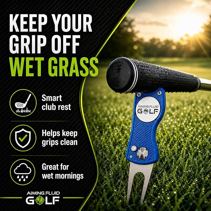 Golf Divot Repair Tool — 5-in-1 Golfing Ball Marker, Pitch Mark Repair, Putting Alignment, Club Tee, and Groove Cleaner, Accessory Metal Switchblade Design - Ideal Gift for Golfers